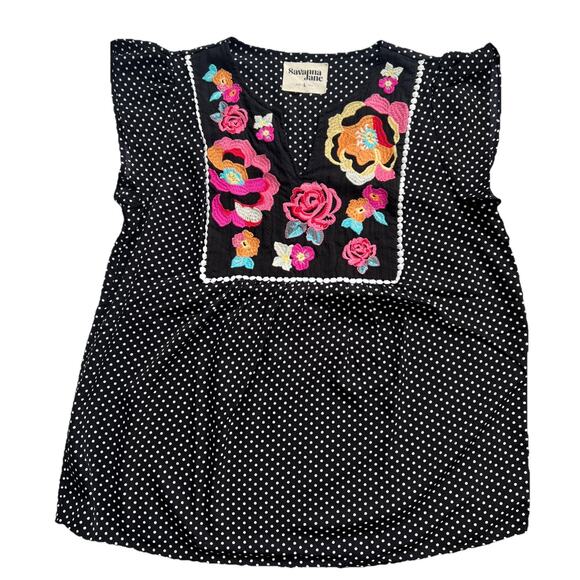 Savanna Jane Blouse Top Womens Large  Embroidered Flutter Sleeves Boho Peasant - Picture 9 of 9